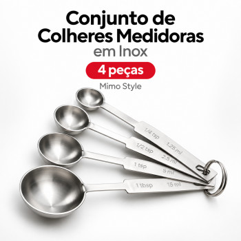 Conjunto de Colheres Medidoras em Inox 4 Peças – 1,25 ml a 10 ml