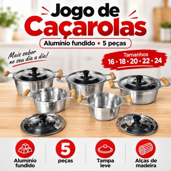 Jogo de caçarolas 5 peças alumínio fundido