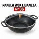 Wok 36 com alça de ferro e tampa de vidro