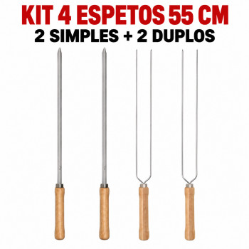 Kit 4 Espetos De Aço 55cm Para Churrasco