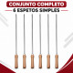 Kit 06 Espetos simples Para Churrasco Cabo Madeira 65 cm