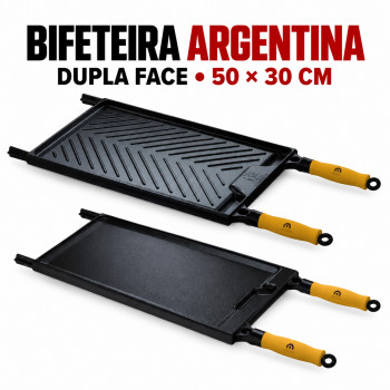 Bifeteira Grelha Dupla Face Argentina Ferro Fundido 50x30cm - Libaneza