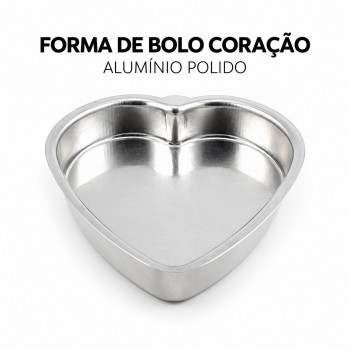 Forma de Bolo Coração em Alumínio Polido – 25 × 28 × 4 cm