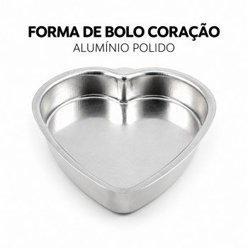 Forma de Bolo Coração em Alumínio Polido – 25 × 28 × 4 cm