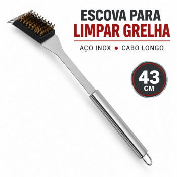 Escova para Limpar Grelha e Churrasqueira em Aço Inox com Cabo Longo – 43 cm