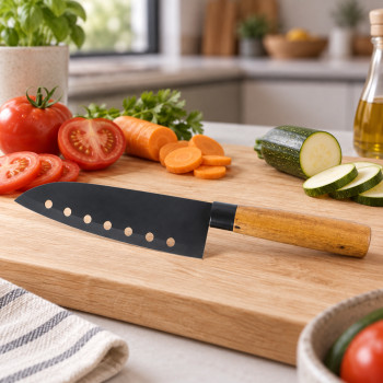 Faca Santoku 7 Polegadas em Aço Inox com Cabo de Madeira Acácia – Grafite
