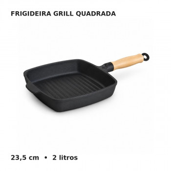 Frigideira Grill Quadrada com Cabo de Madeira 23,5 cm – 2 Litros