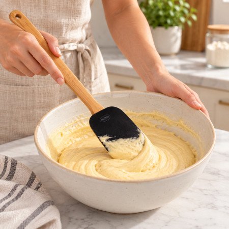 Espátula oval silicone bambu preta