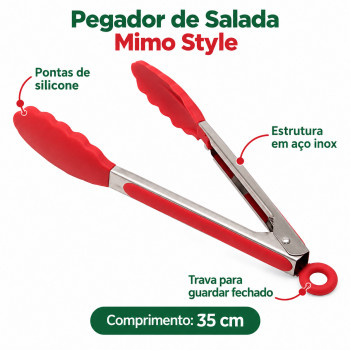 Pegador de Salada em Aço Inox com Silicone Vermelho Mimo Style – 35 cm