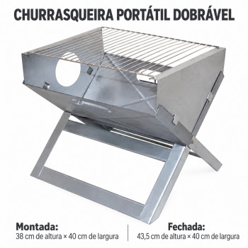Churrasqueira Portátil Dobrável a Carvão Tipo Maleta – Zincada