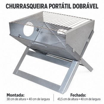 Churrasqueira Portátil Dobrável a Carvão Tipo Maleta – Zincada