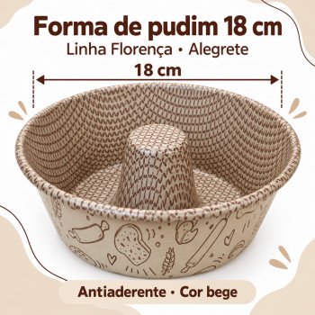 Forma de Pudim Antiaderente 18 cm Bege Florença Alegrete – Para Forno e Airfryer