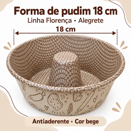 Forma de Pudim Antiaderente 18 cm Bege Florença Alegrete – Para Forno e Airfryer